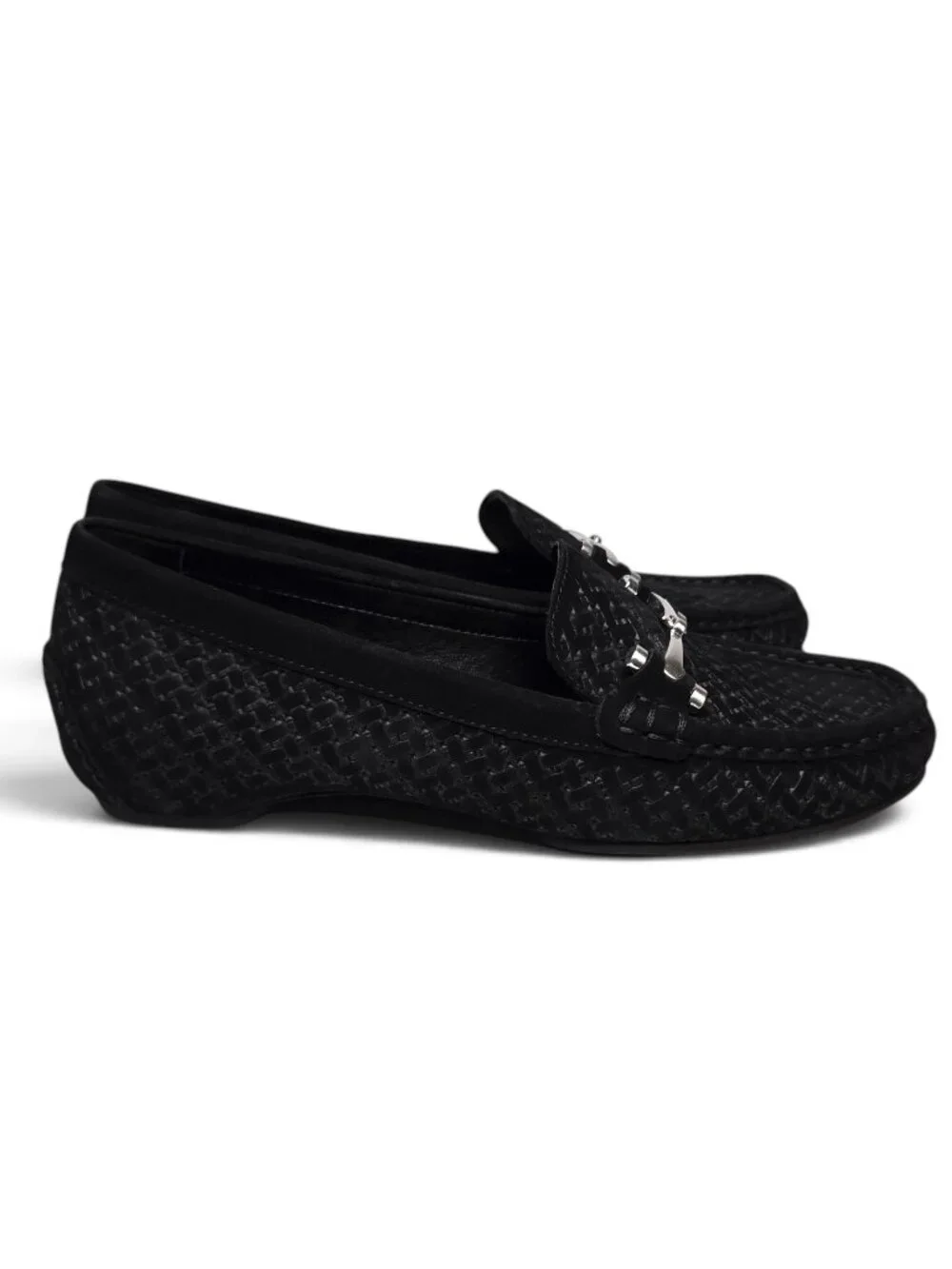 Donald J Pliner Filo Suede Loafers Womens Black Woven Suede Brushed Horsebit 6M